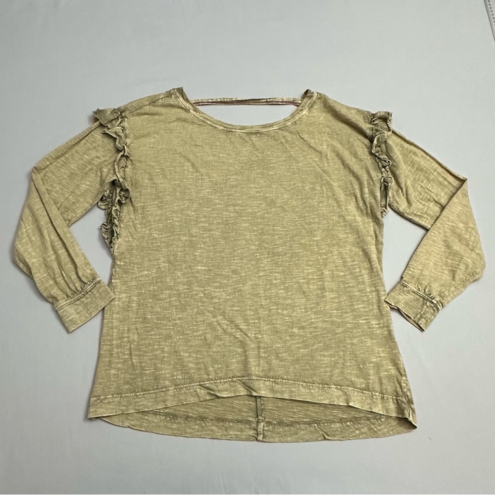 Anthropologie Pilcro Ruffled Open-Back Top Small S Cotton Long Sleeve Tee